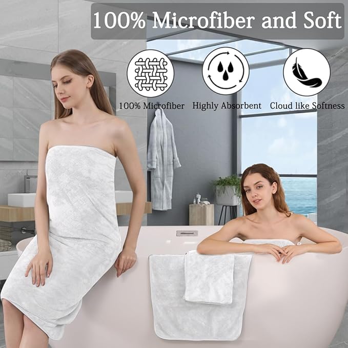 8-Piece White Bath Towels Set,2 Oversized Large Bath Towels Sheet,2 Hand Towels and 4 Washcloths - 600 GSM Soft Luxury Towel Set,Highly Absorbent Quick Dry Towel Collection for Bathroom,Hotel and Spa