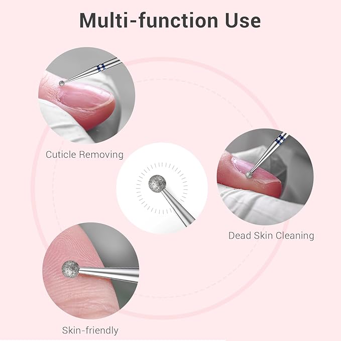 MelodySusie 1.8mm Ball Shape Cuticle Clean Nail Drill Bit 3/32'', Professional Safety Carbide Diamond Under Nail Cleaner for Cuticle Dead Skin Nail Prepare, Beginners Bits, Series Bit-S, Medium