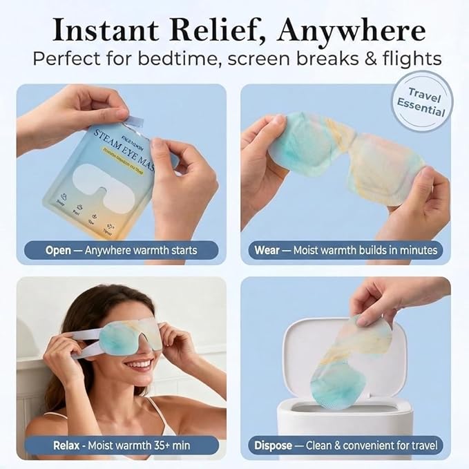 16 Packs Self Heating Steam Eye Masks: Disposable Moist Warm Compress for Dry Eyes,Tired Eyes and Stye Relief, Unscented Eye Mask for Sleep, Travel and Relaxation, No Microwave Needed