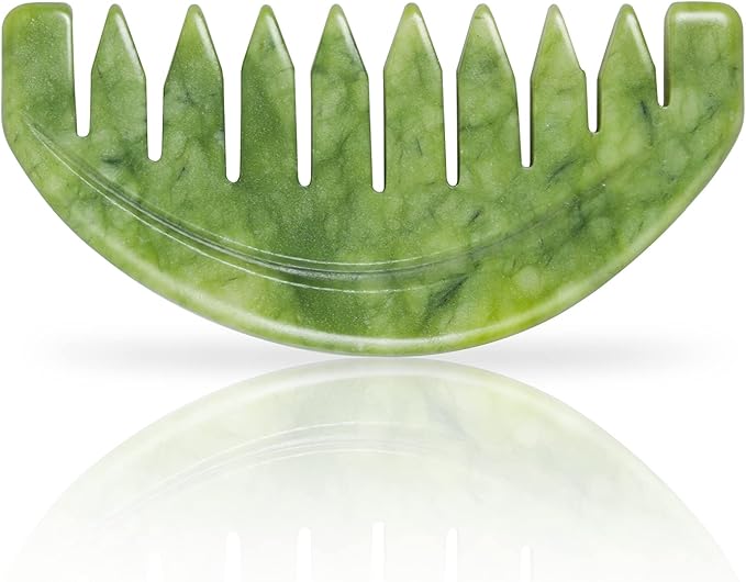 Scalp Massage Comb, Scalp Massager for Hair Growth, Head Scratcher for Itchy Scalp, Natural Gua Sha Jade Stone for Stress Relief, Meridian Brush
