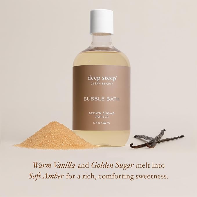Deep Steep Bubble Bath, Brown Sugar Vanilla 17 oz (Pack of 2) – Hypoallergenic, Clinically Tested Soothing Soak with Shea Butter & Argan Oil – Sulfate-Free