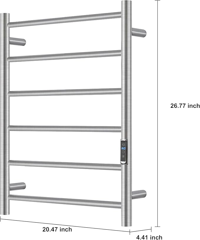 Heated Towel Racks for Bathroom, Wall Mounted Electric Towel Warmer Racks with Timer & Temperature Control, 6 Bar Stainless Steel Towel Heater for Bathroom, Brushed Silver, Plug-in
