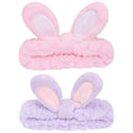 musejoy 2 Pcs Headband Bunny Ears Headband, Cute Spa Headbands for Washing Face Skincare Makeup Headbands for Women Girls Trendy Stuff Present Soft Coral Fleece Hair Accessories(Purple+Pink)