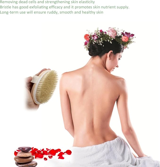 Angel Kiss Dry Brushing Body Brush for Lymphatic Drainage - Natural Bristles Dry Brush to Remove Dry Skin and Improves Blood Circulation, Body Exfoliator Scrubber for Glowing Skin - Medium Firmness