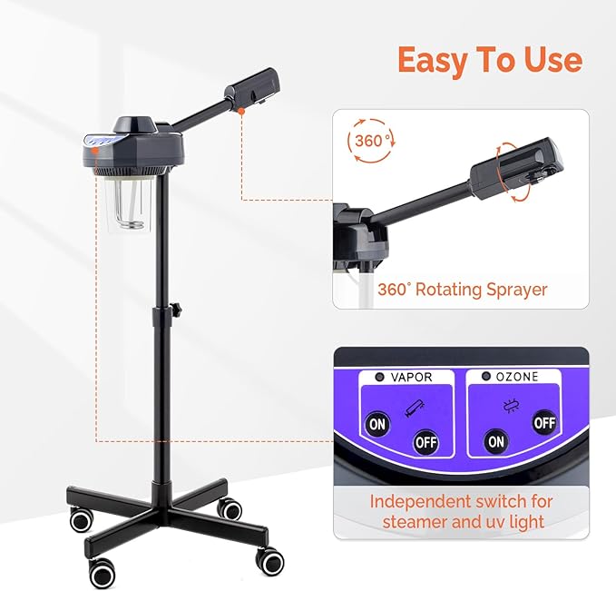 OmySalon Esthetician Steamer Professional Facial Steamer, Face Steamer with Hot Ozone Mist for Beauty Salon Spa Home, Rotatable Sprayer, Personal Skin Care Deep Cleaning