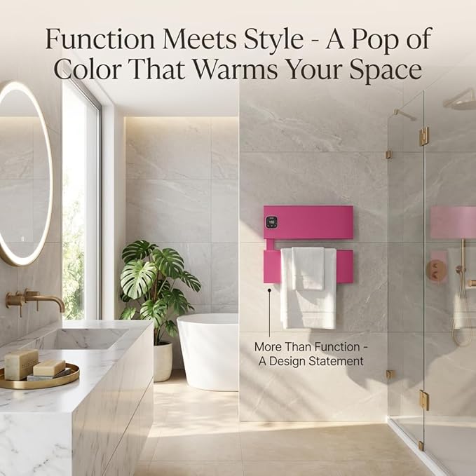 Electric Towel Warmer, Heated Towel Rack with Thermo Control and Timer, Fast Heating Towel Rail for Bathroom with Memroy Function, Work with Smart Plug, Left-Wiring, 2 Panel, Pink