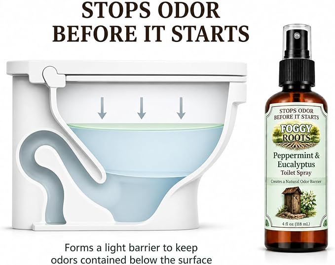 Peppermint & Eucalyptus Pre-Toilet Spray – Stops Odor Before It Starts, Toilet Odor Eliminator, 4 oz (200+ Uses), Travel Size for Home & Work