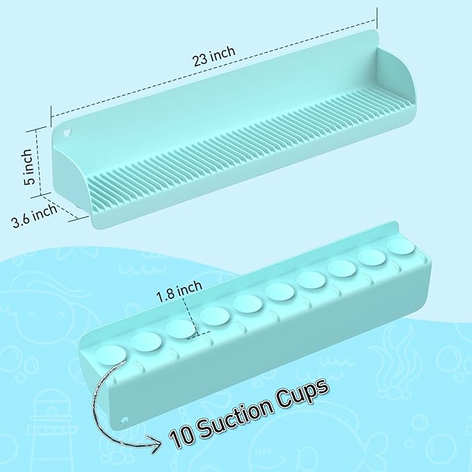 AGPTEK 24 Inch Bathtub Splash Guard with 10 Suction Cups, Silicone Tub Water Splash Guard for Bathtub, Bath Toy Tray Holder Play Shelf for Kids, Universal for Bathroom, Kitchen Sink (Green)