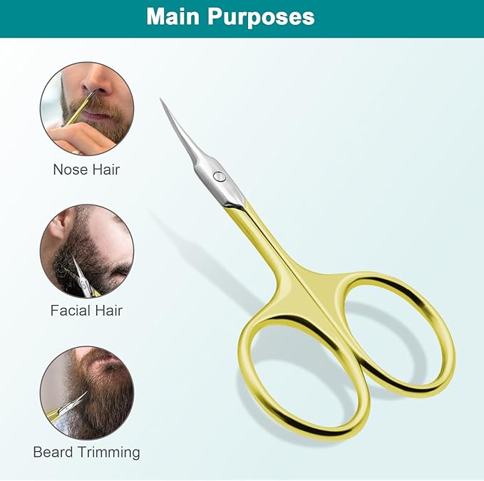 Lermende Cuticle Scissors Extra Fine Curved, Portable Stainless Steel Manicure Scissors with Sharp Curved Blade, Multi-Purpose Russian Manicure Cuticle Trimmer. (Gold, Round Handle)