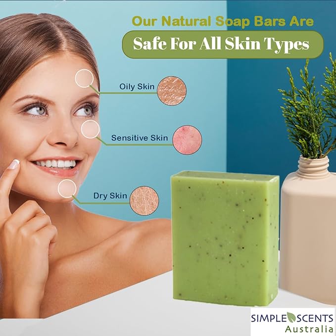 Simple Scents Australia Lemon Myrtle Scented Natural Soap Bars (5 Bars), 3.5oz Moisturizing French Triple Milled Soap Bars Enriched with Shea Butter - Pure Plant Oil Bath & Body