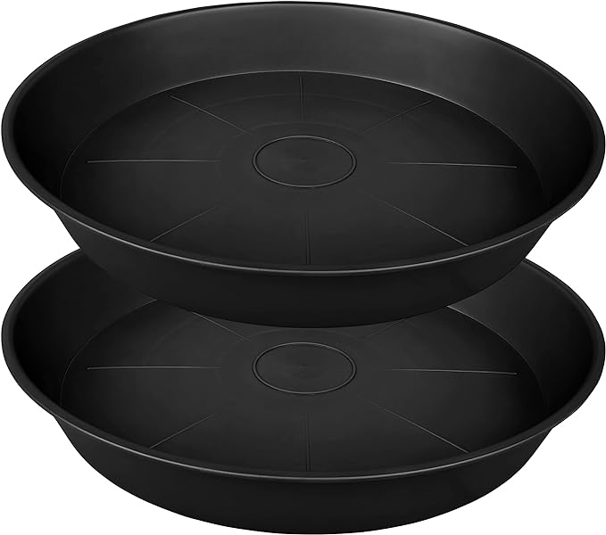 2 Pack of 20 22 inch Plant Saucer, 3.6" Depth Tray, Large Deep Heavy Duty Saucers for Pots, Garden Plastic Flower Plant Trays for Indoors Outdoor, Tray for Planter 19-23" (Black)