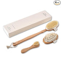 Dry Brushing Body Brush Set – Natural Bristle Spa Exfoliator Kit with Face Cleansing Brush, Long Dry Brushing Body Brush for Lymphatic Drainage & Massaging Cellulite Brush for Smooth, Radiant Skin