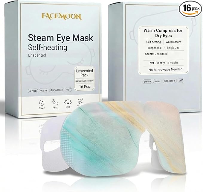 16 Packs Self Heating Steam Eye Masks: Disposable Moist Warm Compress for Dry Eyes,Tired Eyes and Stye Relief, Unscented Eye Mask for Sleep, Travel and Relaxation, No Microwave Needed