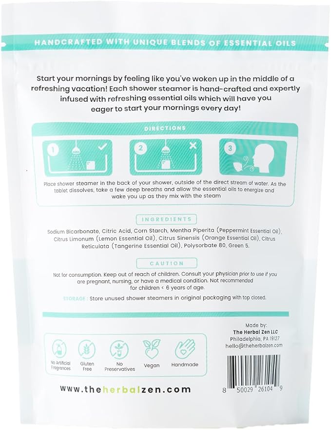 Morning Citrus Mint Shower Steamers Aromatherapy for Energy - USA Made Mothers Day Gift for Mom - Peppermint & Orange Shower Bomb Tablets – Soothing Natural Essential Oils (10 Pack)