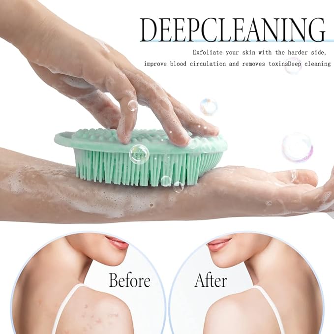 3 Pack Silicone Body Scrubber, Exfoliating Body Scrubber Fit for Sensitive and All Kinds of Skin, Soft Silicone Loofah, Clean and Sanitary Rapid Foaming,Blue,Green,Purple