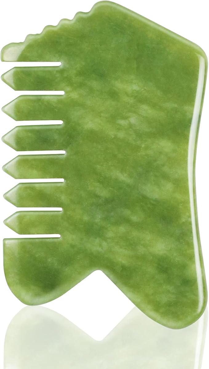 Scalp Massage Comb, Scalp Massager for Hair Growth, Head Scratcher for Itchy Scalp, Face and Body Gua Sha Tool, Meridian Brush, Natural Jade Stone