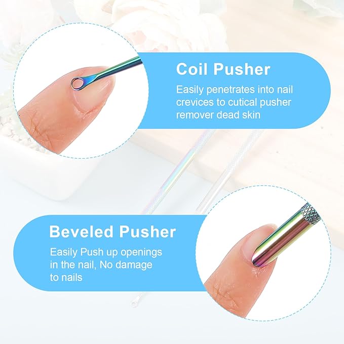 2PCS Pre Treatment Cuticle Pusher Dual Ended Cuticle Remover Stainless Steel Nail Dirt Cleaner Tool For Women Salon Home Fingernails Toenails Manicure Pedicure Nail Art Care Tools