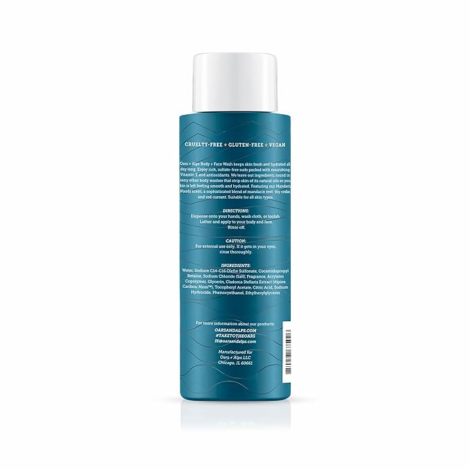 Oars + Alps Body Wash for Men, Mens Body Wash & Face Cleanser with Vitamin E & Antioxidants, Moisturizing, Paraben & Sulfate Free Cleanser, Mandarin Woods, 2pk