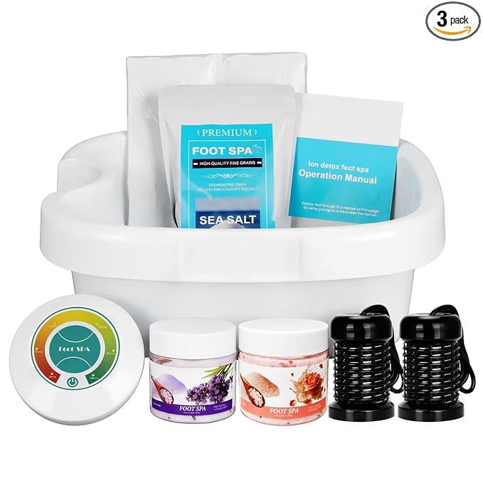 Ionic Foot Bath Detox Machine for Home Use, Ion Soak Foot Spa with Basin, Controller & 2 Ion Arrays, Includes 3 Bath Salts & 90 Disposable Liners, Spa-Quality Foot Detox Set