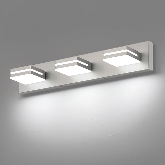SineRise LED Modern Bathroom Vanity Light Fixtures (3-Light, 24-Inch), Brushed Nickel Modern Acrylic Bathroom Wall Lighting Fixtures Over Mirror (Cool White 6000K)