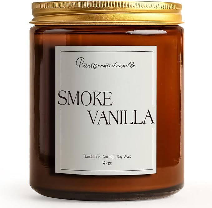 Somke Vanilla Scented Candles for Home, 9oz Natural Soy Wax Aromatherapy Organic Vanilla Candle for Stress Relief, Long Burning & Lasting Jar Candle Gifts for Birthday, Christmas, Thanksgiving