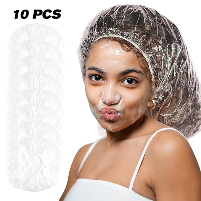 Super Big XXLarge Shower Cap 10 pcs Disposable Plastic Bath Cap Waterproof Dustproof Spa Shower Cap Bathing Hair Caps for Women, Travel, Home Use, Hair Salon