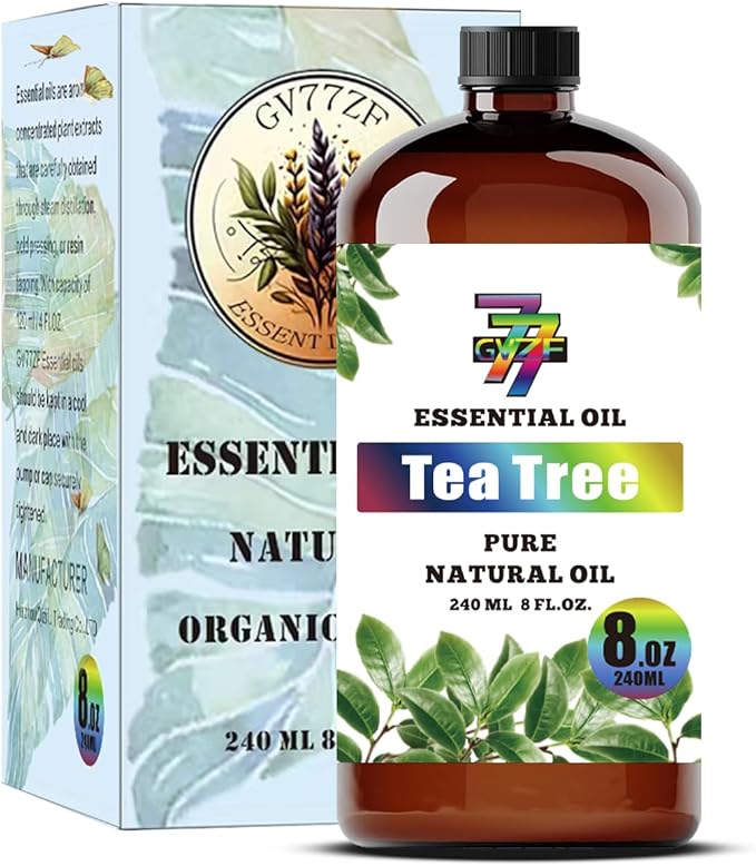Tea Tree Essential Oil - GV77ZF Tea Tree Oils for Diffusers, Humidifiers, DIY Candles, Soap, Cleaning, Home, Office, Yoga, Massage, Gifts - 8 fl oz (240 ml)