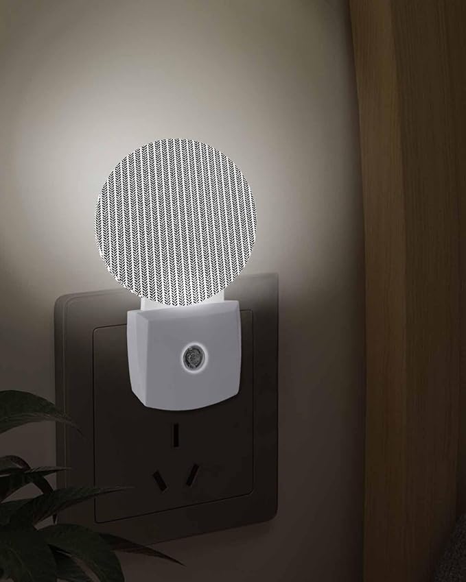 Night Lights Auto Sensor Gray Pinstripes Night Light Woven Denim Striped Round Lamp Plug-in LED Nightlights Dusk to Dawn for Living Room Bedroom Bathroom Hallway Wall Decor