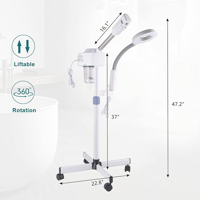 2 in 1 Professional Facial Steamer with 5X Magnification Lamp, Beautician Steamer Facial Spa, Hot Ionic Mist Face Steamer for Home Beauty Salon, Personal Skin Care Deep Cleaning, White