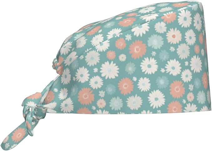 Scrub Cap for Women and Men Boho Black Leaf Pattern Adjustable Breathable Sweatband Hat for Work Kitchen Spa Shower Daily Use