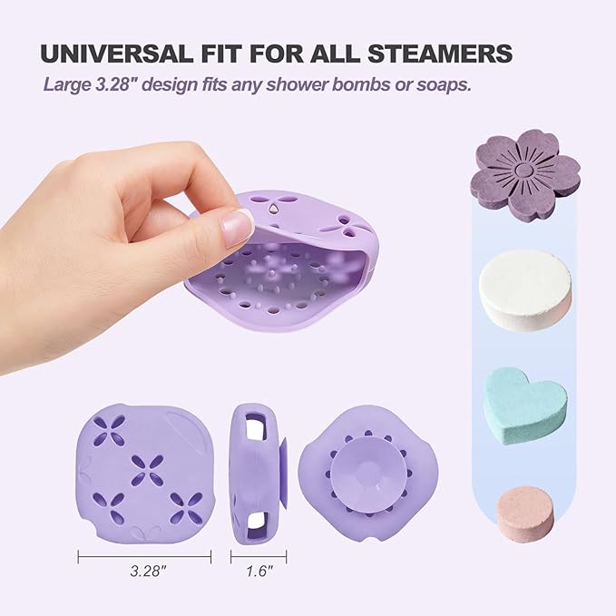 Silicone Shower Steamer Holder with Suction Cup - 3.28" Aromatherapy Steamer Tray for Shower Wall & Floor - Draining Soap Dish & Bath Bomb Hanger for Bathroom, Bedroom & Living Room - Easy Clean