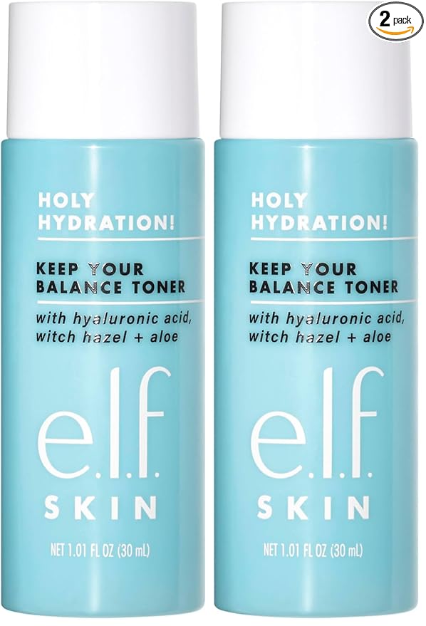 e.l.f. Skin Holy Hydration! Keep Your Balance Toner Mini, Gentle, Refreshing, Removes Makeup & Impurities, Hydrates, Cleanses, Soothes, Infused with Hyaluronic Acid, Witch Hazel and Aloe (Pack of 2)