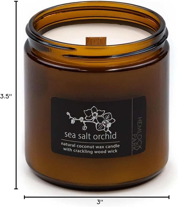 Hemlock Park Sea Salt Orchid Apothecary Hand-Poured Scented Candle | Crackling Wood Wick, Botanical Fragrance & Coconut Wax | Up to 90 Hour Burn Time | 16 oz