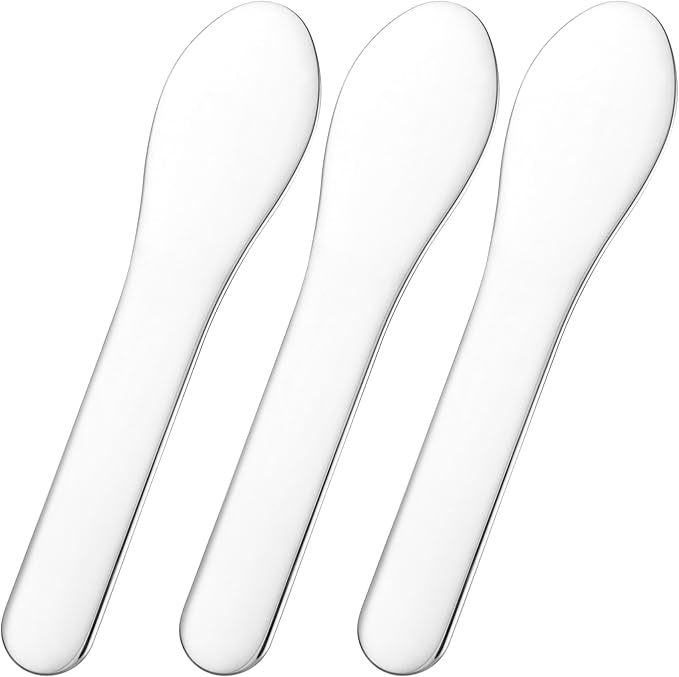 Pndeyo 3pcs Mini Stainless Steel Makeup Spatula, Reusable Cosmetic Cream Spatulas Spoon, Skincare Scoop Applicator Facial Massage Beauty Tools for Mixing and Sampling Face Eye Cream- Silver