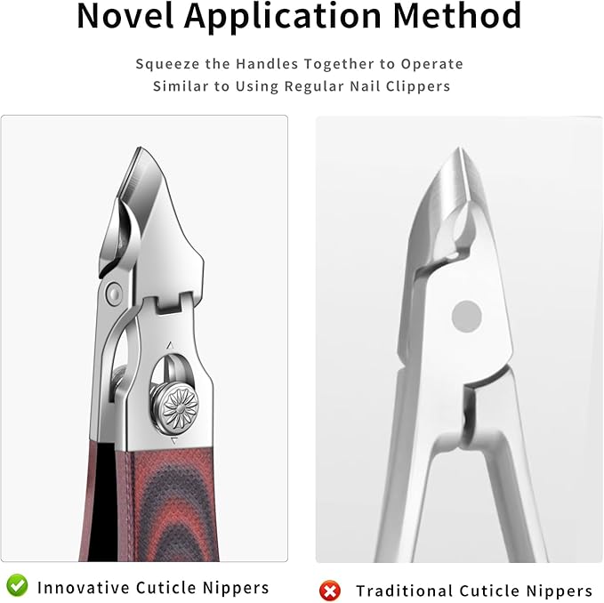 Professional Stainless Steel Cuticle Nippers for Manicurists, Safe Lock Cuticle Trimmer with G10 Non-Slip Handle and Splash Guard for Salon and Travel (Oval Red D)