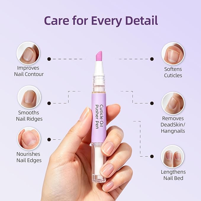 2-in-1 Cuticle Oil Pusher Pen, 2026 New Ceramic Cuticle Pusher & Oil Pen, Nail Care Tool for Dry Damaged Nails & Hangnails, Moisturizing Cuticle Remover Pen for Nail Strengthen and Shine (2pcs)
