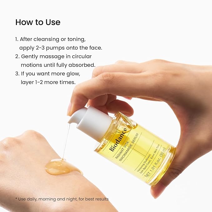 BIODANCE Radiant Vita Niacinamide Serum, for Even Tone Dark Spot Care with Vitamin C, Hydrating for Sensitive Skin, Filter Glow Serum, Korean Skin Care, Mothers Day Gifts | 1.01 floz