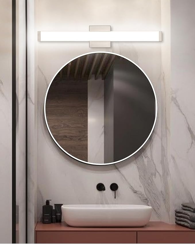 LED Bathroom Vanity Light Fixtures 24 in Brushed Nickel, 14W 4000K Natural White Square Wall Fixture, Modern Lighting for Over Mirror, Damp Rated,ETL