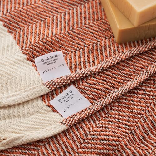 BAY LAUREL Turkish Hand Towel – Pack of 2 | Soft & Absorbent Decorative Towels for Bathroom, Hand, Face, Hair, Gym, Yoga, SPA, Kitchen & Tea | Boho Decor (Orange, Herringbone 15x26 Inches (Set of 2) - Image 2