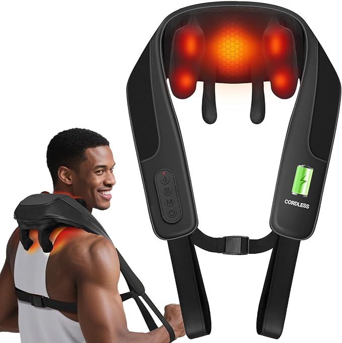 CooCoCo Cordless Neck Massager with Heat, Mother day ideas for Women Mom,Upgraded Dual Heating Area Shiatsu Back Massager for Pain Relief Deep Tissue, Hand-Free, Shoulder Massager for Neck Pain Relief