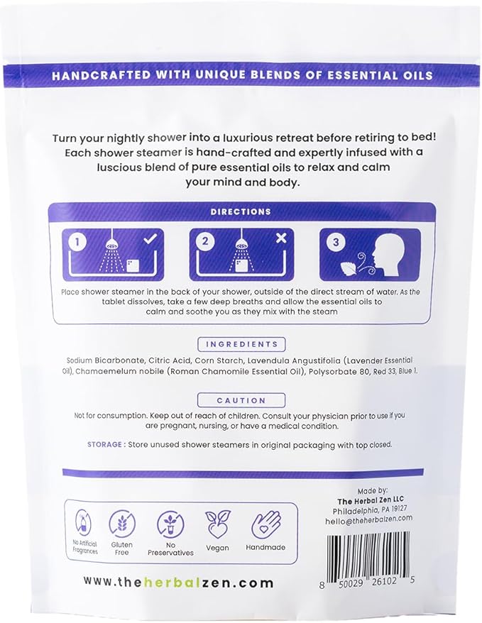 Sleepytime Lavender Shower Steamers Aromatherapy 10 Pack - Relaxing Shower Bombs with Pure Essential Oils for Relaxation and Unwinding - Spa Gifts for Women and Men - The Herbal Zen