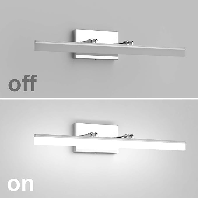 Aipsun 24 inch Dimmable LED Vanity Lights Adjustable Bathroom Light Fixtures Over Mirror Chrome Modern Vanity Lighting(White Light)