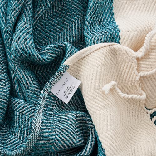 BAY LAUREL Turkish Hand Towel – Pack of 2 | Soft & Absorbent Decorative Towels for Bathroom, Hand, Face, Hair, Gym, Yoga, SPA, Kitchen & Tea | Boho Decor (Petrol, Herringbone 16x40 Inches (Set of 2) - Image 2