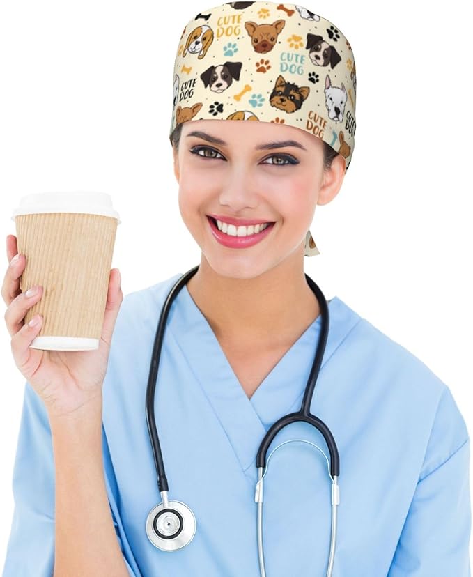 Adjustable Working Cap with Sweatband for Women Men, Moisture Wicking Nurse Surgical Caps for Chef Spa Fits Most Long Hair
