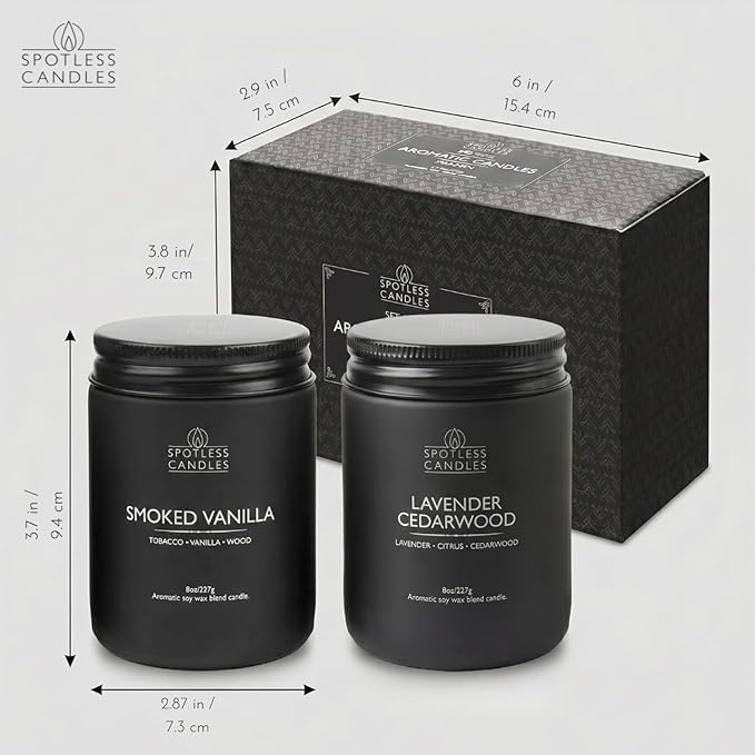 Mens Candle 2 x 8oz Pack Smoked Vanilla and Lavender Cedarwood Scents