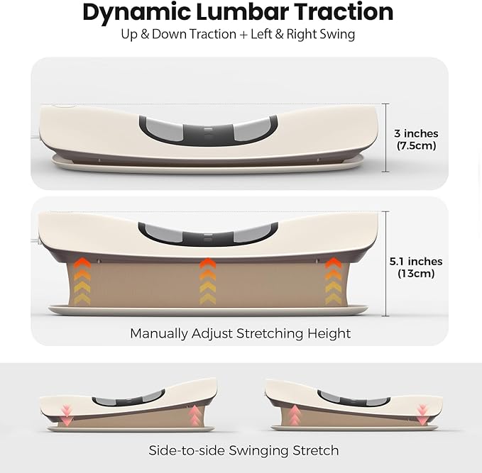 Lower Back Massager with Heat, Back Stretcher for Lower Back Pain Relief and Decompression, Spine-Smoothing Quadruple Fusion Back Massager, Lumbar Traction Device with Rocking Stretch & Height Adjust