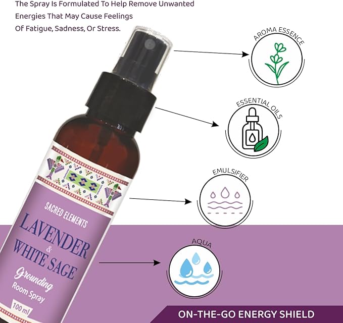 Sacred Element's Lavendra And White Room Spray | Natural Purifying Mist for Energy Clearing, Negativity Release, Spiritual Balance & Aromatherapy | 3.38 Fl Oz / 100ml Non-Toxic Air Freshener