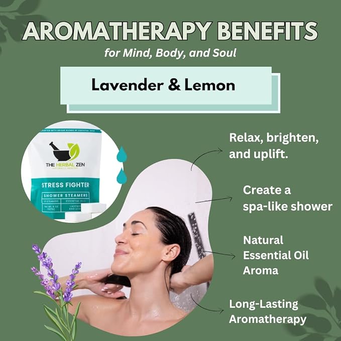 Stress Fighter Shower Steamers Aromatherapy for Relaxing - USA Made Mothers Day Gift for Mom - Lavender & Lemon Shower Bomb Tablets – Soothing Natural Essential Oils (10 Pack)