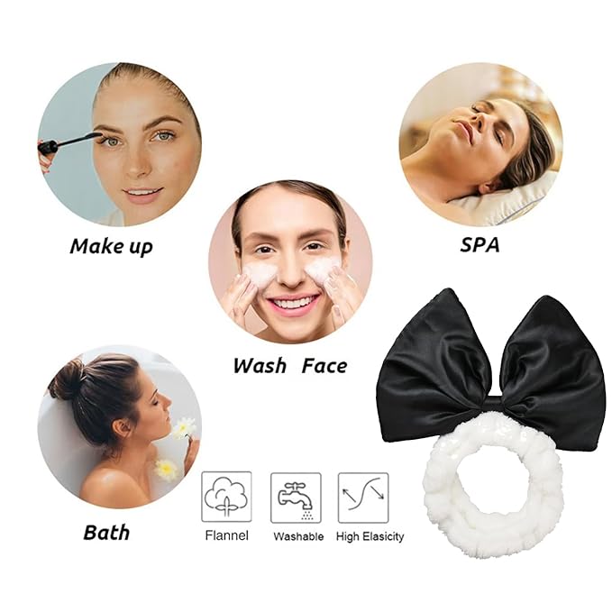 JIAHANG Large Bow Facial Spa Headband, Skincare Making Up Satin Bow Hairband for Women Girls