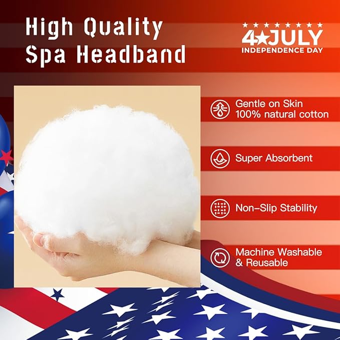 Beleki Spa Headband for Washing Face Wristband Set Sponge Makeup Skincare Headband Terry Cloth Bubble Puffy Hairband Non Slip Patriotic Hair Accessory for Women - 4th of July